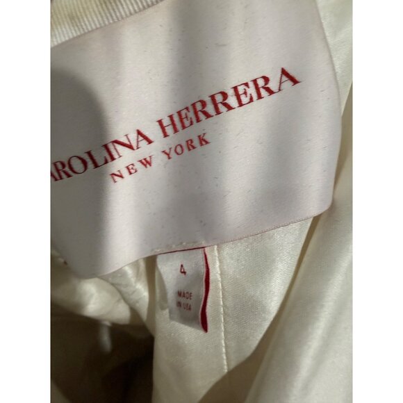 Carolina Herrera Sequin Beaded Strapless Tie-Waist Sheath Dress In Silver Silk - Picture 4 of 4